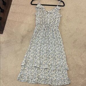 Sienna Sky High Low Floral Dress in Blue and Cream